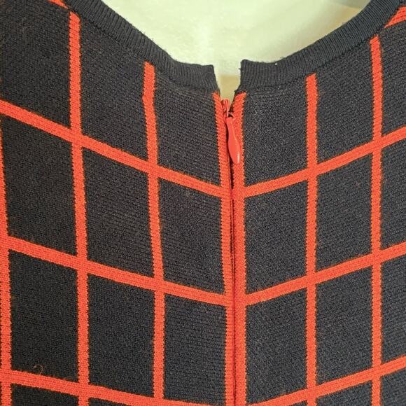 Ali Ro Navy Blue Orange Plaid Sleeveless Knit Fit Flare Tank Dress S - Picture 9 of 12